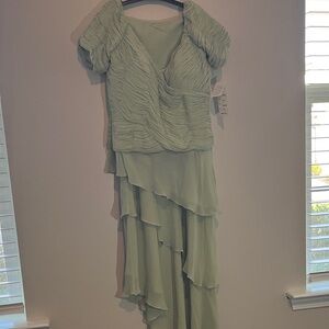 Chetta B Asymmetrical Mint Green Dress - 100% Silk